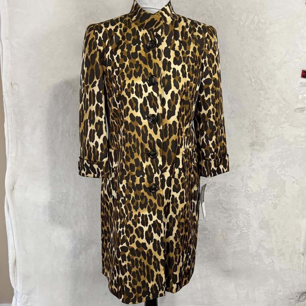 NWT Kasper Leopard Print‎ Coat Size 4 Petite Lightweight Longline Blazer Jacket